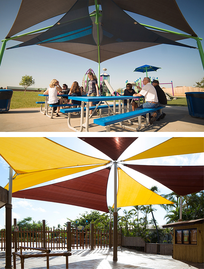 Fabric Shade Over Picnic Table and Playground